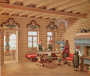Interno idealizzato di una izba russa, c.1880
