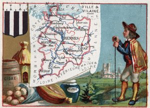 Ille-et-Vilaine, Bretagna, Francia. Sidro e burro. Serie sui Dipartimenti Francesi. Cromolitografia 