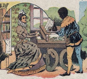 Illustrazione per la fiaba "La Bella e la Bestia": era circondata da attenzioni. Incisione di Quinn, circa 1890 da French School