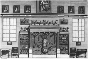 Illustrazione da Cabinet de la Bibliotheque Sainte-Genevieve di Reverend Pere Claude Du Molinet, 1692 da French School