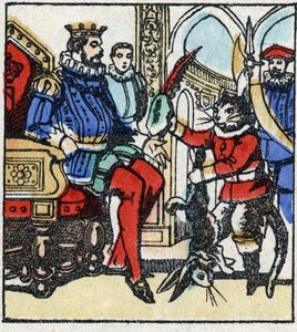 Illustrazione della favola "Il Gatto con gli Stivali" di Charles Perrault. Incisione su legno da Imaging Pellerin - Epinal, fine XIX secolo. da French School