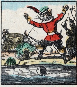 Illustrazione del racconto di Charles Perrault “Il gatto con gli stivali”. Incisione su legno di Imagery Pellerin - Epinal, fine XIX secolo. da French School