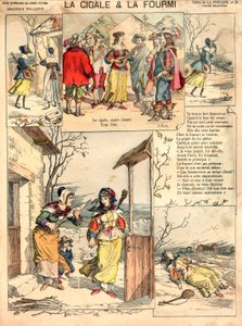 Illustrazione delle Favole di La Fontaine La cicala e la formica, incisione, c. 1890