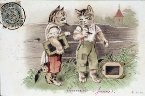 Illustrazione di gatti in situazione - cartolina inizio XX secolo da French School