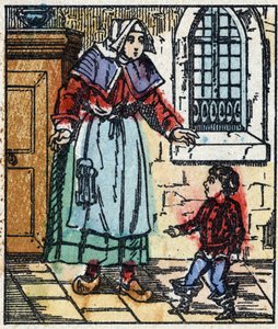 Illustrazione della favola "Pollicino" di Charles Perrault. Incisione su legno da Imaging Pellerin - Epinal, fine XIX secolo. da French School