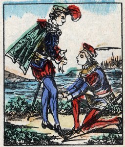 Illustrazione del racconto "Le avventure di Grand Flandrin". Incisione su legno di Imaging Pellerin - Epinal, sd. Fine XIX secolo. da French School