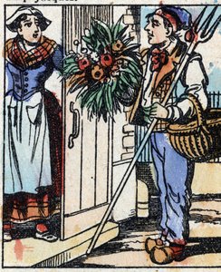 Illustrazione del racconto "La forchetta del diavolo". Incisione su legno di Imagery Pellerin - Epinal, fine XIX secolo