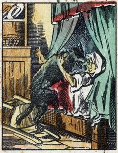 Illustrazione del racconto "Cappuccetto Rosso" di Charles Perrault. Incisione su legno di Imaging Pellerin - Epinal, sd. Fine XIX secolo. da French School