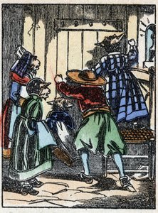 Illustrazione del racconto "Il lupo, la capra e i sette capretti". Incisione su legno di Imaging Pellerin - Epinal, sd. Fine XIX secolo.