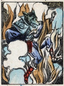 Illustrazione del racconto "Il lupo, la capra e i sette capretti". Incisione su legno di Imaging Pellerin - Epinal, sd. Fine XIX secolo.