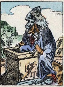 Illustrazione del racconto "Il lupo, la capra e i sette capretti". Incisione su legno di Imaging Pellerin - Epinal, sd. Fine XIX secolo da French School