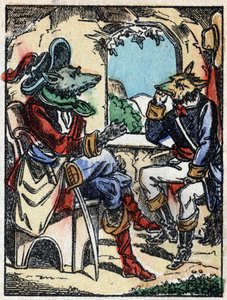 Illustrazione del racconto "Il lupo, la capra e i sette capretti". Incisione su legno di Imaging Pellerin - Epinal, sd. Fine XIX secolo da French School