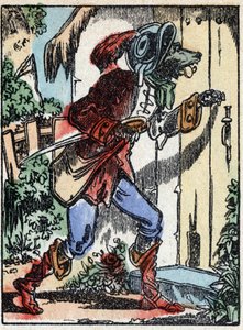 Illustrazione del racconto "Il lupo, la capra e i sette capretti". Incisione su legno di Imaging Pellerin - Epinal, sd. Fine XIX secolo