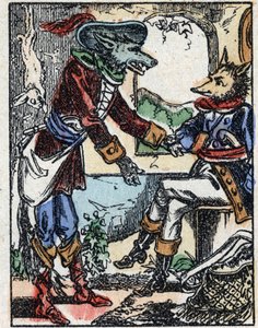 Illustrazione del racconto "Il lupo, la capra e i sette capretti". Incisione su legno di Imaging Pellerin - Epinal, sd. Fine XIX secolo da French School