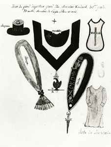 Illustrazioni di regalia massonica e abbigliamento del Cavaliere Kadosh, 30° grado, nel Rito Scozzese della Massoneria, 1813 da French School
