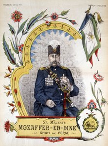 Immagine di epinal, Mozaffer ed dine (Mozaffer-ed-dine, Mozzafar-al-Din, Mozzafar al Din, Mozaffaredin) scià di Persia dal 1896 al 1906 da French School