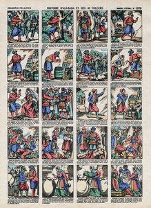Immagini di Epinal dalla Casa Pellerin - circa 1913 - Illustrazione per le Mille e una notte. Storia di Alì Babà e i 40 ladroni