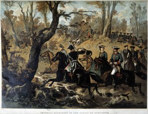 Imperatrice Eugenia e Napoleone III: scena di caccia a Compiègne da French School