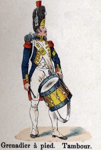 Guardia Imperiale Napoleone I: Granatiere a piedi - Tamburo. Tavola dal libro Les Uniforms de l