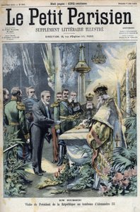 In Russia: visita del presidente Émile Loubet (1838-1929) alla tomba di Alessandro III (1845-1894), imperatore di Russia, in "Le Petit Parisien" da French School