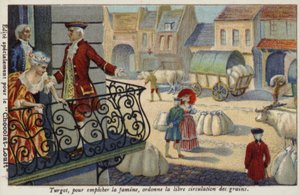 Per prevenire la fame, Anne-Robert-Jacques Turgot ordina la distribuzione gratuita di grano, Francia, c1770 da French School
