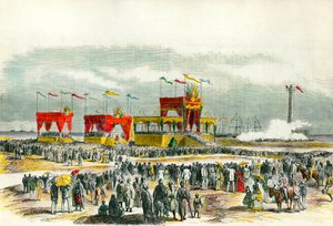 Inaugurazione del Canale di Suez in Egitto nel 1869: il "Te Deum" cantato a Port Said. Il canale è stato creato per collegare il Mar Rosso al Mar Mediterraneo. da French School