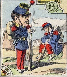 Linea di fanteria. Incisione in "Alfabeto Militare Comico". Quinta serie. Immagini di Epinal, fine XIX secolo da French School