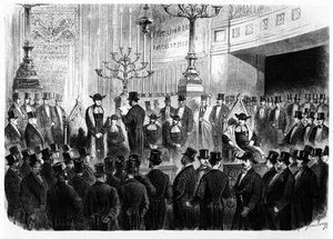 Installazione di Lazard Isidor come Rabbino Capo di Francia nel 1867 alla Sinagoga di Rue Notre-Dame-de-Nazareth a Parigi da French School