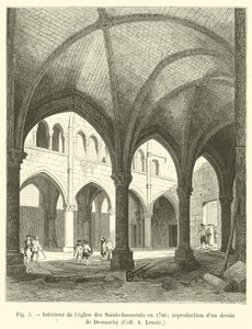 Interno della chiesa dei Santi Innocenti nel 1786; riproduzione di un disegno di Desmachy, Coll A Lenoir
