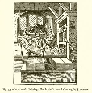 Interno di una tipografia nel XVI secolo da French School