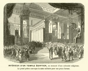 Interno di un tempio egiziano antico durante una cerimonia (incisione) da French School