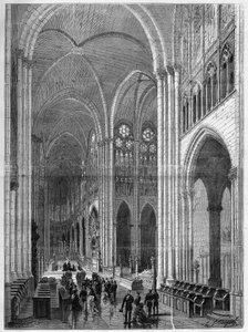 Interno della Basilica di Saint Denis (Saint Denis) restaurata secondo i piani di Eugène Viollet-le-Duc (Viollet le Duc) (1814-1879). Incisione in "L