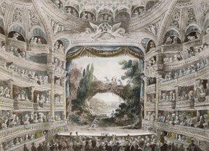 Interno del Teatro della Comédie-Française nel 1791, da un acquerello originale da French School