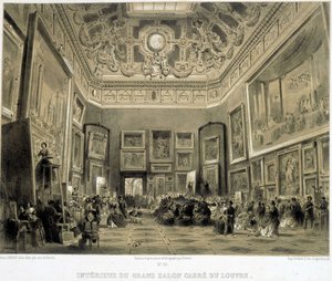 Interno del Grand Salon Carré del Louvre da French School