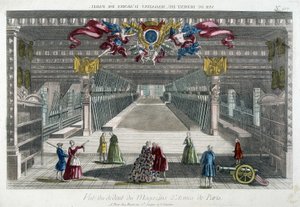 Interno del deposito di armi di Parigi (Arsenal de Paris) - incisione da French School
