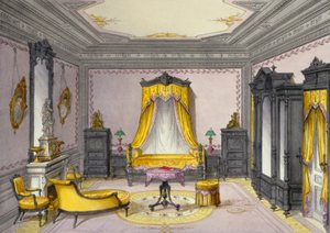 Interno che mostra mobili da un periodico francese, 1850s da French School