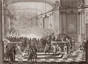 Veduta interna della Sala dei Giacobini, a Nantes, durante la tenuta degli Stati Uniti di Bretagna nel 1764. da French School