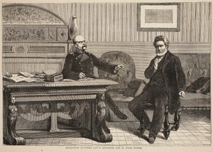 Intervista tra il Conte Bismarck e M. Jules Favre, settembre 1870, illustrazione da Cassells History of the War between France and Germany, 1870-1871 da French School