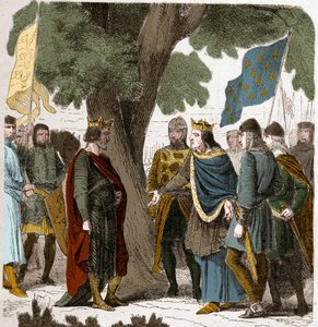 Intervista di Gisors in Alta Normandia tra il re Filippo Augusto e il re Enrico II Plantageneto d