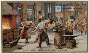Ferro e acciaio. Interno di una fucina occupata da French School