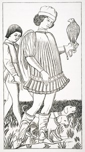 Nobile italiano con un falco, da una carta da gioco incisa su rame, c.1460, da 