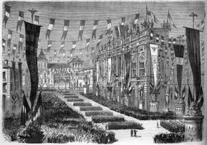 Unificazione italiana, Torino, 2 aprile 1860: decorazione di Piazza Castello in occasione dell