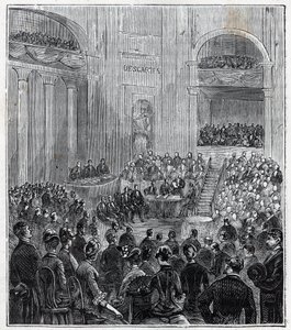 Jacques Babinet (1794-1872), fisico e astronomo francese alla riunione solenne delle cinque Accademie nel 1840 - Incisione in 