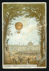 Jacques Charles e Marie-Noel Robert che fanno la prima ascesa in un pallone a idrogeno, Parigi, 1 dicembre 1783 da French School