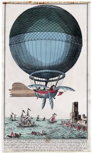 Jean Pierre Blanchard (1753 - 1809) e John Jefferies (1745 - 1819) arrivano a Calais dopo aver attraversato la Manica in mongolfiera il 7 gennaio da French School