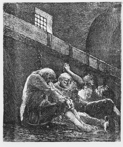 Jean Valjean in prigione, illustrazione da Les Miserables, di Victor Hugo, 1865 da French School