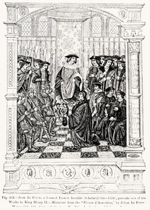 Jean le Feron (1504-70) presenta una delle sue opere al re Enrico II (1519-89) da Blason d