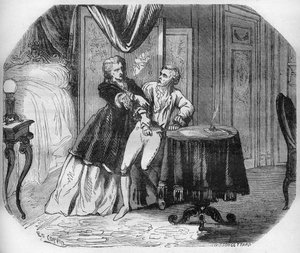 Jeanne Agnes Berthelot de Plemont, marchesa de Pré, obbliga il suo amante Luigi Enrico, duca di Borbone e principe di Condé, a nominare tutti i suoi ammiratori cavalieri dello Spirito Santo. Incisione da La storia della prostituzione e della depravazione t