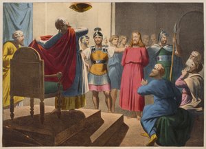 Gesù Cristo davanti a Caifa, illustrazione da un catechismo L