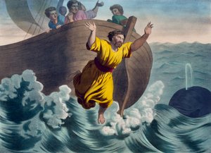 Giona gettato in mare, illustrazione da un catechismo L